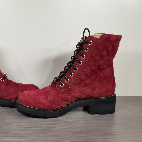 Ron White Tiffany Quilted Combat Booties, Red Suede, Womens Size 6 / 36 - Picture 6 of 10